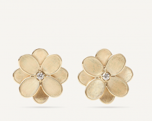 18K Yellow Gold Flower Stud Earrings with Diamonds